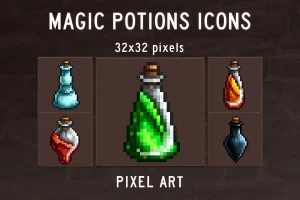 魔法药水像素图标集：32×32 RPG游戏素材