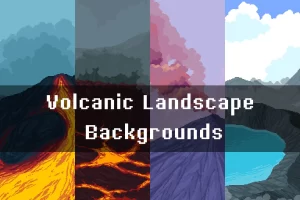 火山景观像素游戏背景：熔岩与冒险的视觉盛宴