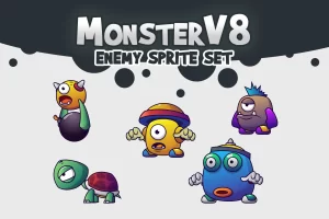怪物V8精灵图集：5种独特怪物角色与Spine动画