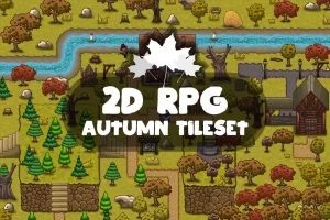 2D RPG秋季瓦片集：中世纪建筑与自然景观素材
