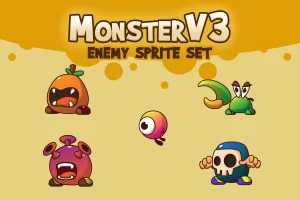 Monster V3角色精灵：5个独特怪物动画素材