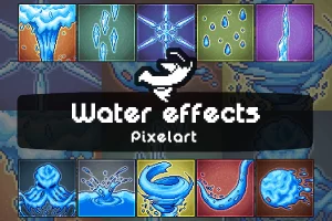 水特效像素艺术素材包：十种超能力动画精灵