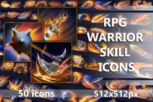 RPG战士技能图标集：50枚高质512×512素材