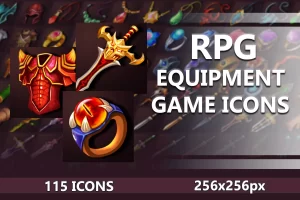 RPG装备图标包：武器、珠宝、盔甲与法袍115枚