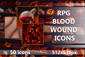 RPG血伤游戏512×512图标包：暗黑风格医疗与战斗创伤素材
