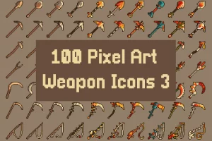 100款像素风武器图标包3：32×32 RPG游戏素材