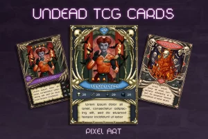 亡灵TCG卡牌像素艺术素材包：吸血鬼与骷髅角色及卡牌模板