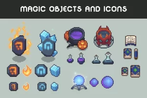 魔法物品与图标像素艺术包：奇幻世界素材合集