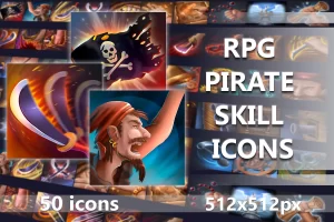 RPG海盗技能图标包：航海与战斗主题2D素材