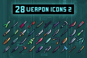 赛博朋克近战武器像素图标集：40枚32×32精绘素材