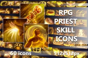 RPG牧师技能图标集：动态多彩的2D游戏素材