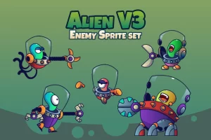 外星V3敌人角色精灵：5个矢量外星人及5种动作