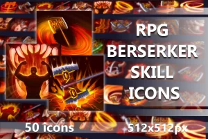 狂战士技能图标素材：RPG游戏必备2D像素风图标集
