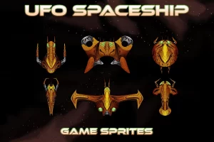 UFO飞船游戏精灵：6种敌舰与攻击爆炸动画