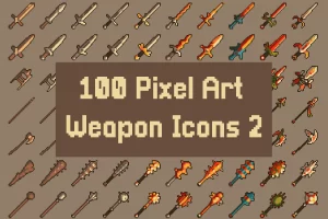 100款像素风武器图标包2：RPG游戏必备32×32素材
