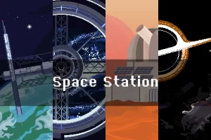 太空站像素艺术背景：科幻游戏场景素材