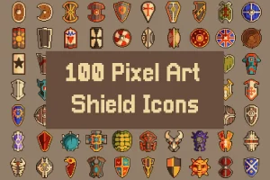 Shield RPG Icons 32×32像素艺术：100款盾牌图标素材