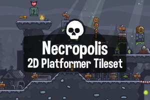 Necropolis 2D横版平台游戏素材包：黑暗奇幻地牢墓地环境瓦片集