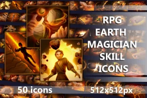 RPG大地法师技能图标包：50个512×512独特素材