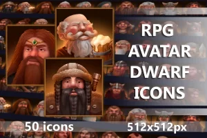 RPG矮人角色头像图标包，50款512×512像素高品质素材