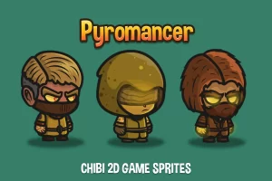 Pyromancer Chibi角色精灵：3个独特火法师矢量素材