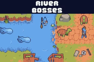 俯视河流Boss塔防像素艺术素材包