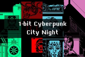 1-Bit赛博朋克城市夜景像素背景合集