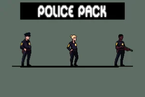 警察角色像素精灵图：3名训练有素警员与丰富动作动画