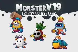 古怪怪物游戏素材包V19：五款独特角色助力2D游戏开发