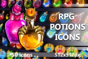 RPG药水图标合集：50款高品质魔法药水与饮品素材