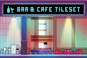 赛博朋克像素风酒吧与咖啡馆室内 tileset 素材包