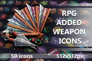 多样武器RPG图标集：50款高清素材助力游戏开发