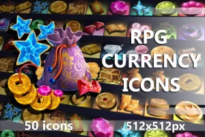 RPG货币图标包：512×512像素游戏经济素材