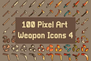 100款像素风武器图标包4：32×32 RPG游戏素材