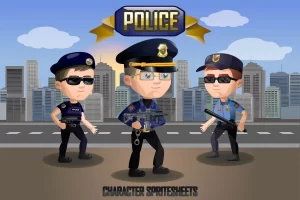 2D游戏警察角色精灵图集：三种角色九种动画