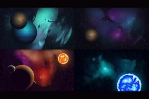 太空2D背景素材包：4种矢量场景与视差分层PNG
