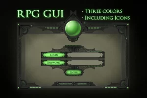 RPG GUI 游戏界面素材：高分辨率PSD，三色方案，丰富组件