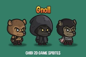 Gnoll Chibi 2D游戏精灵素材包：3个奇幻角色与17种动画